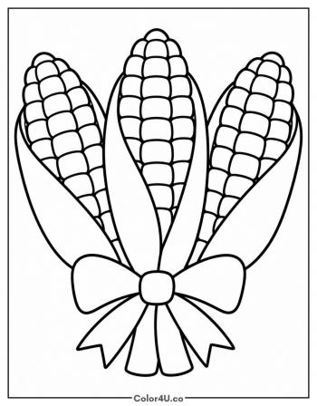 Three Ears of Corn Tied with a Bow coloring page