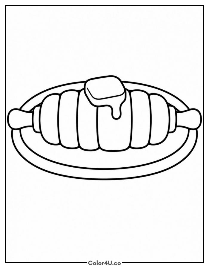 Buttered corn on the cob on a plate, easy corn coloring page, free printable
