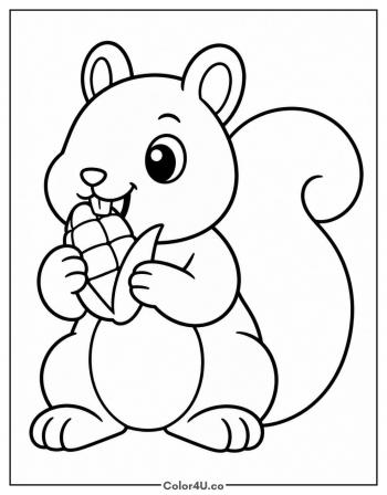 Squirrel Nibbling an Ear of Corn coloring page