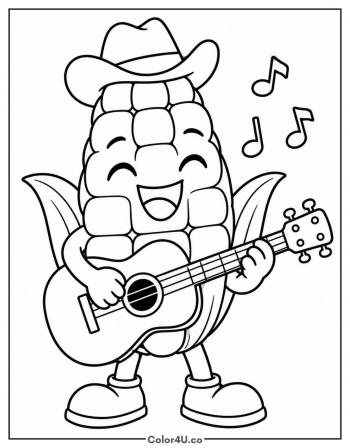Corn Character Playing Guitar coloring page