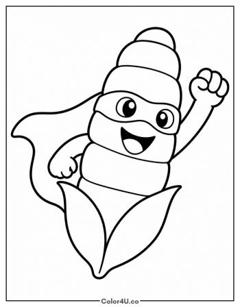 Superhero Corn with a Cape coloring page