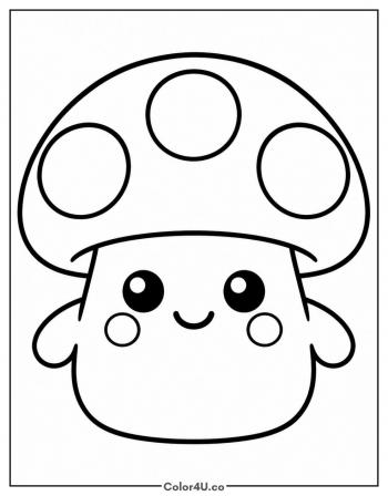 Kawaii Mushroom with a Big Smile coloring page