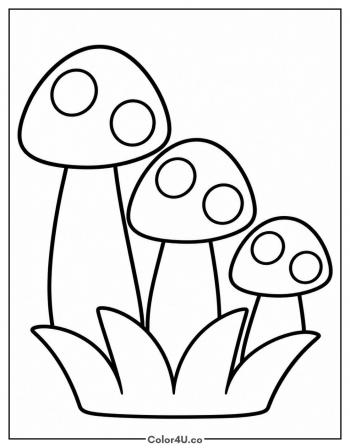 Three Little Mushrooms in the Grass coloring page