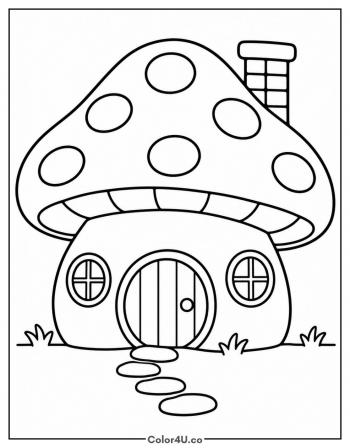 Cozy Mushroom House with a Round Door coloring page