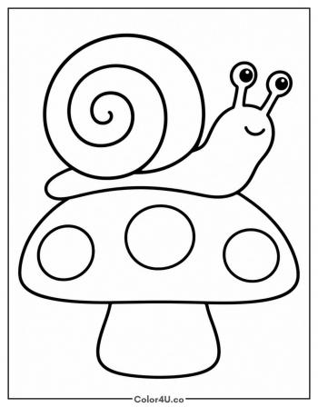 Snail Crawling over a Mushroom Cap coloring page