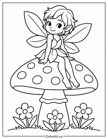 Fairy Sitting on a Toadstool coloring page