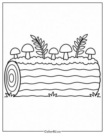 Mushrooms Growing on a Mossy Log coloring page