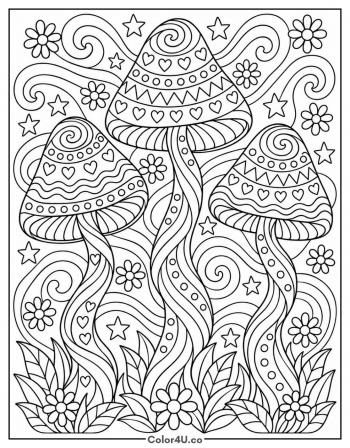 Groovy Trippy Mushrooms coloring page
