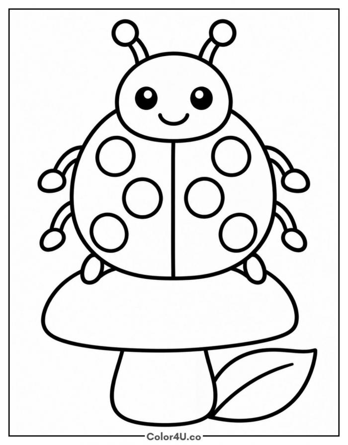 Ladybug sitting on a little mushroom, easy mushroom coloring page, free printable