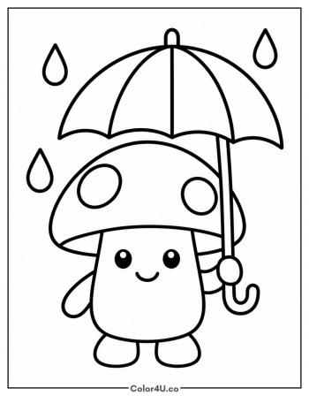 Mushroom Holding an Umbrella coloring page