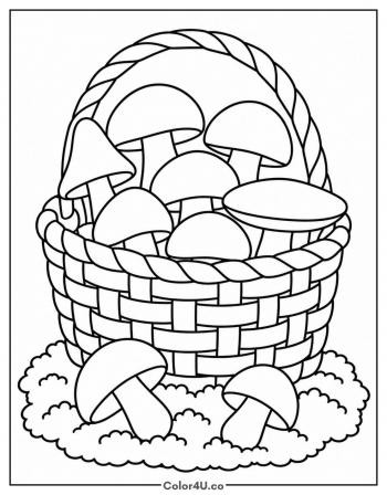 Basket of Foraged Forest Mushrooms coloring page