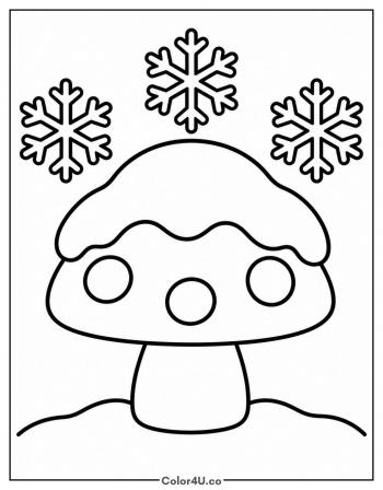 Snowy Mushroom with Snowflakes coloring page