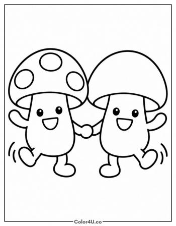 Dancing Mushroom Friends coloring page