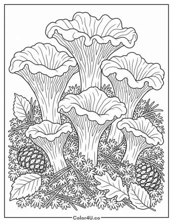Realistic Chanterelle Cluster coloring page