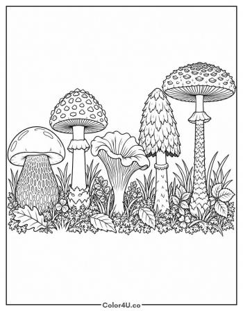 Forest Mushroom Species Sampler coloring page