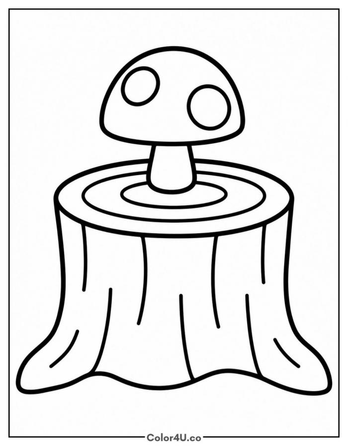 Little mushroom growing on a tree stump, easy mushroom coloring page, free printable