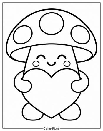 Mushroom Holding a Heart coloring page