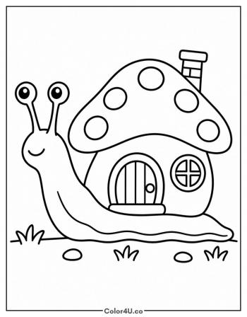 Snail with a Mushroom House Shell coloring page