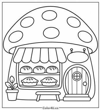 Mushroom Bakery Shop coloring page
