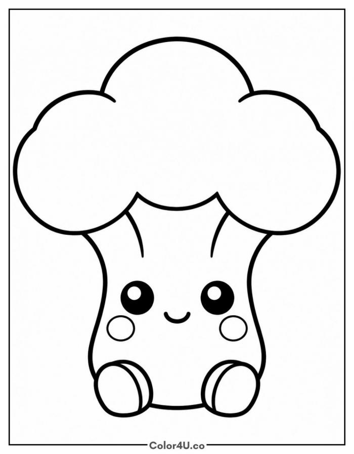Kawaii baby broccoli sitting, easy broccoli coloring page, free printable