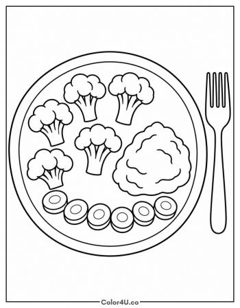Broccoli on a Dinner Plate coloring page