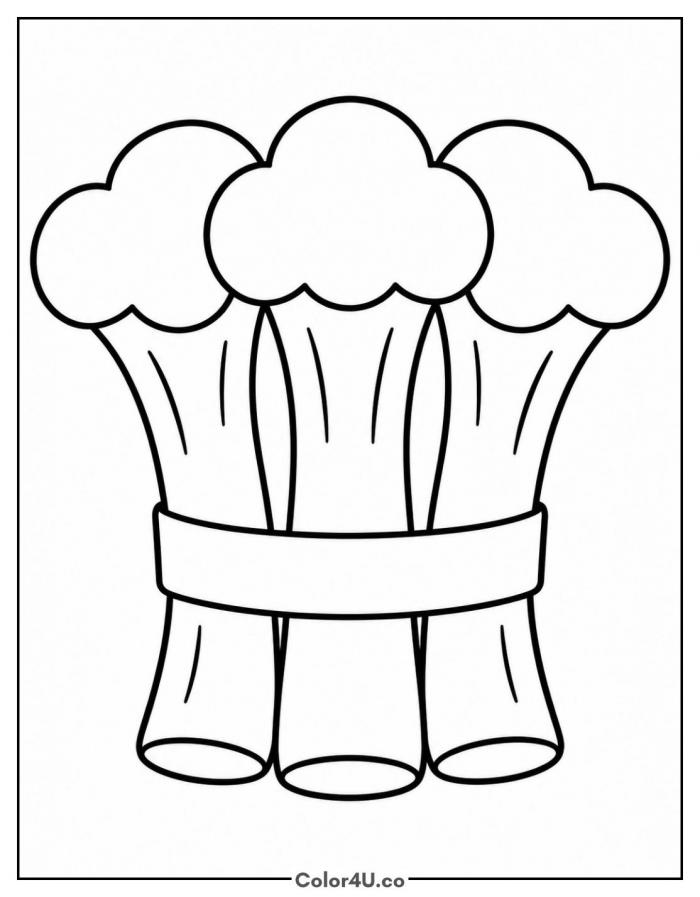 Broccoli bunch tied with a band, easy broccoli coloring page, free printable