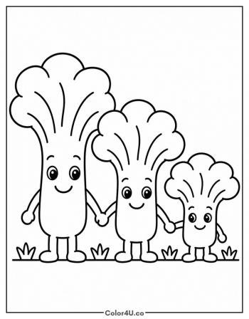 Broccoli Family of Three coloring page