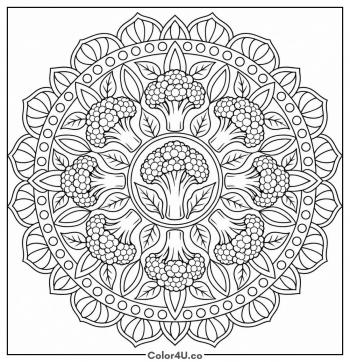 Broccoli Mandala coloring page
