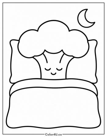 Sleepy Broccoli Under a Blanket coloring page