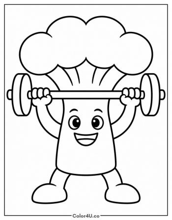 Strong Broccoli Lifting a Dumbbell coloring page