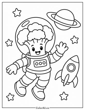 Broccoli Astronaut in Space coloring page