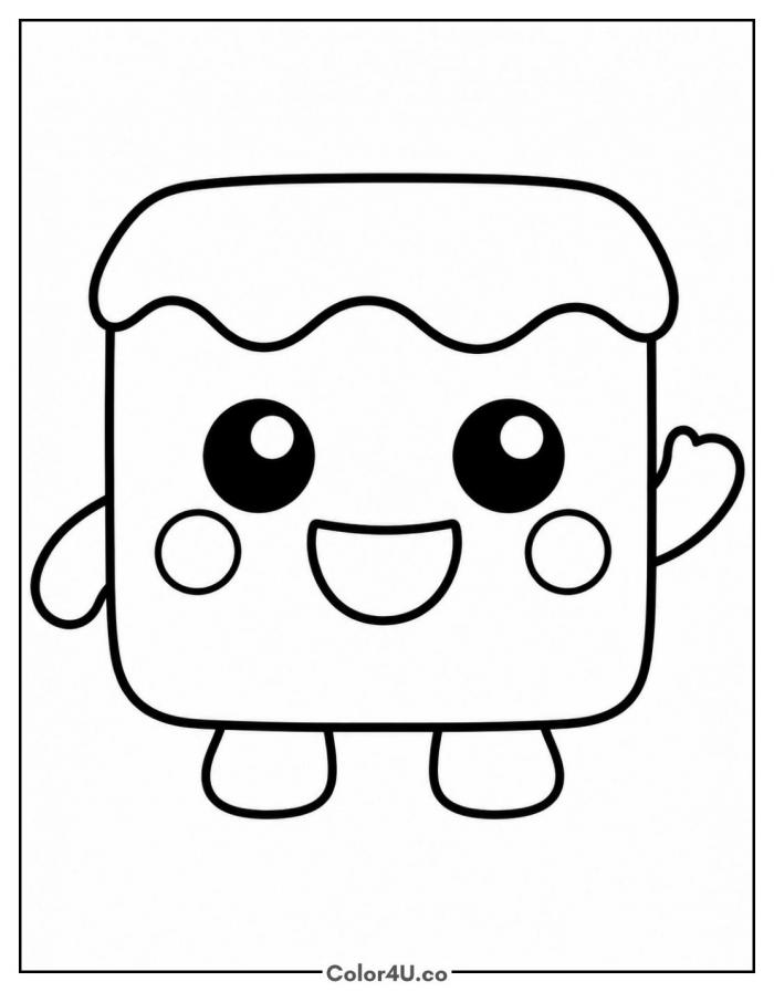 Happy kawaii brownie waving, easy brownie coloring page, free printable
