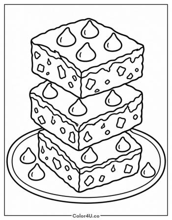 Stack of Brownies With Chocolate Chips coloring page