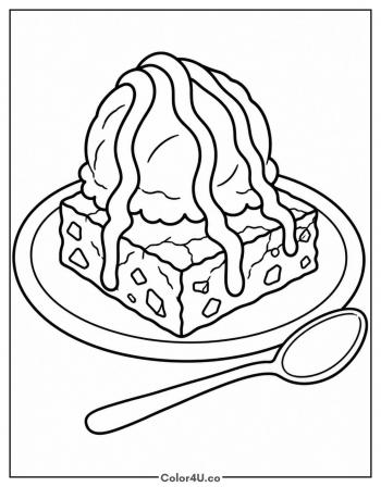 Brownie With a Scoop of Ice Cream coloring page
