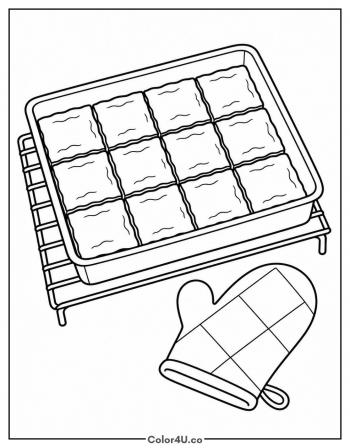 Tray of Brownies Cooling on a Rack coloring page