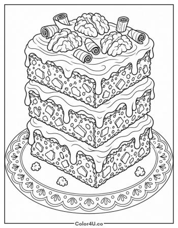 Frosted Brownie Stack With Nuts coloring page