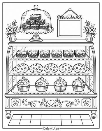 Bakery Display Case With Brownies coloring page