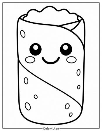 Kawaii Burrito with a Happy Face coloring page
