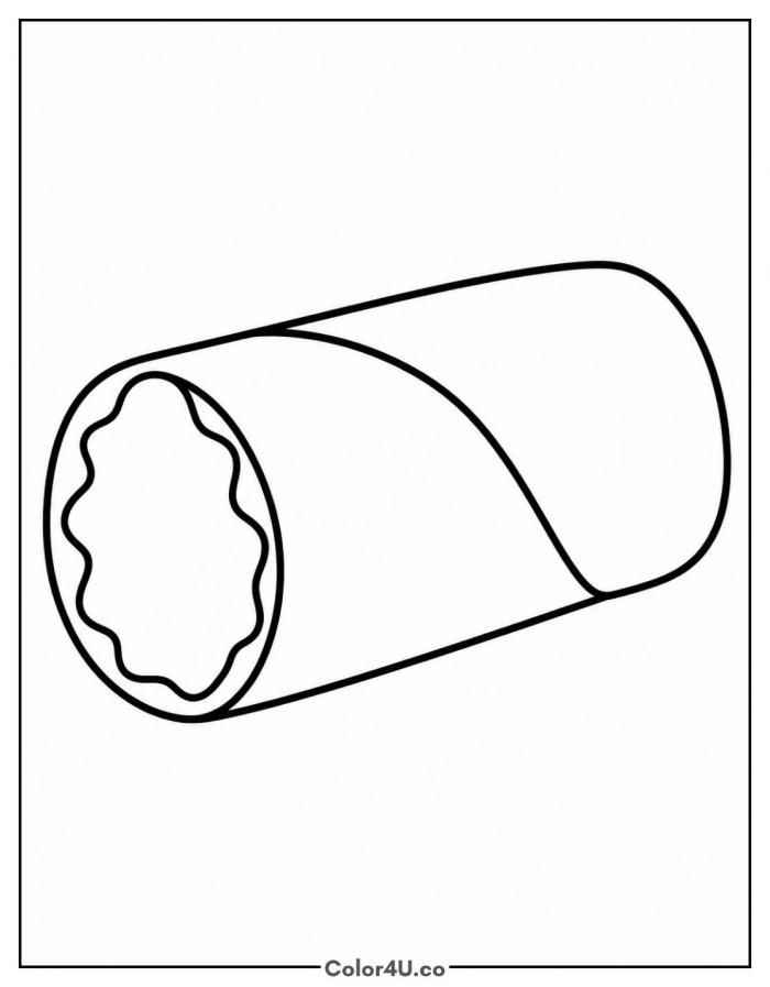 Simple wrapped burrito lying on its side, easy burrito coloring page, free printable