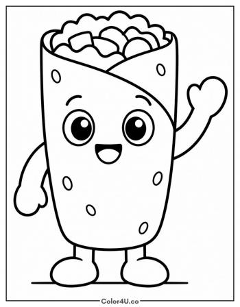 Burrito Character Waving Hello coloring page