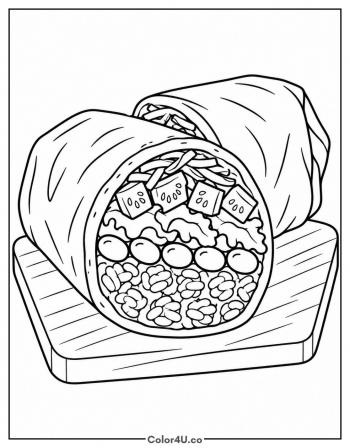 Cut-Open Burrito with Fillings coloring page
