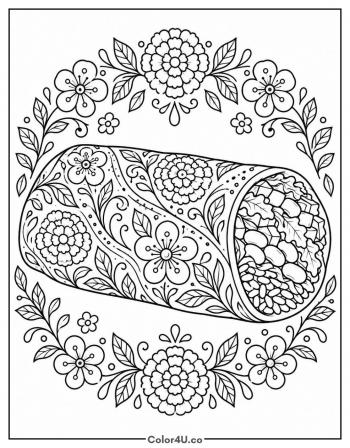 Floral Pattern Burrito for Adults coloring page