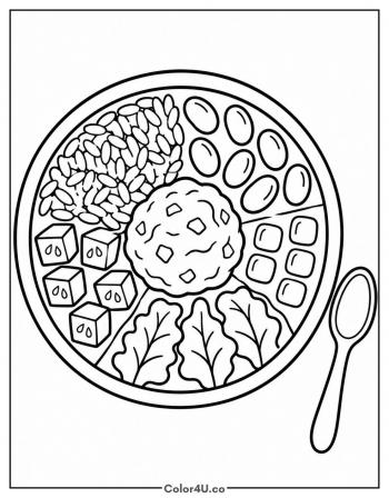 Burrito Bowl with Rice, Beans and Toppings coloring page