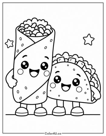 Burrito and Taco Best Friends coloring page