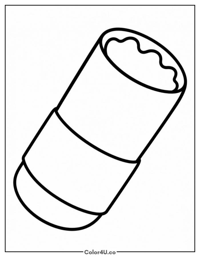 Burrito emoji with a wavy filling top, easy burrito coloring page, free printable