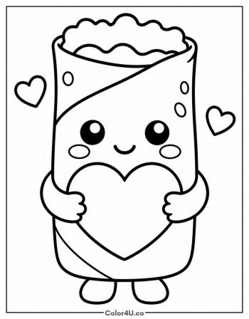 Kawaii Burrito Hugging a Heart coloring page