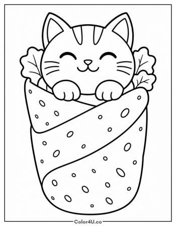 Purrito Cat Wrapped in a Tortilla coloring page