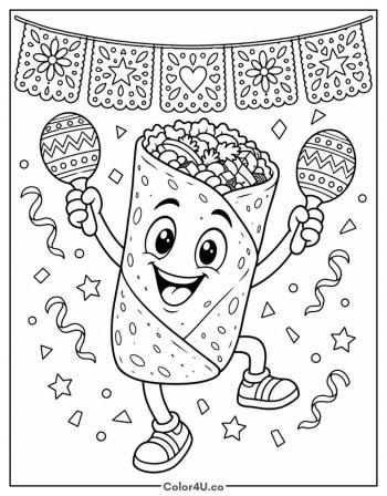 Fiesta Burrito with Maracas coloring page