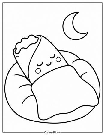 Sleepy Burrito Tucked into Bed coloring page