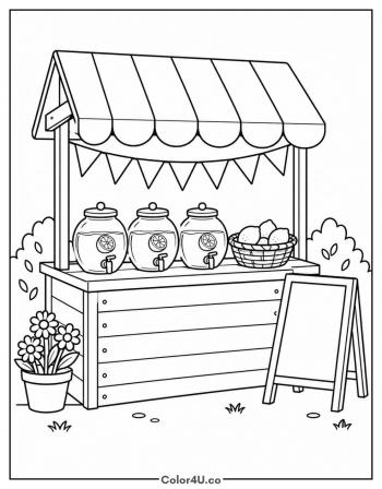 Lemonade Stand with a Striped Awning coloring page